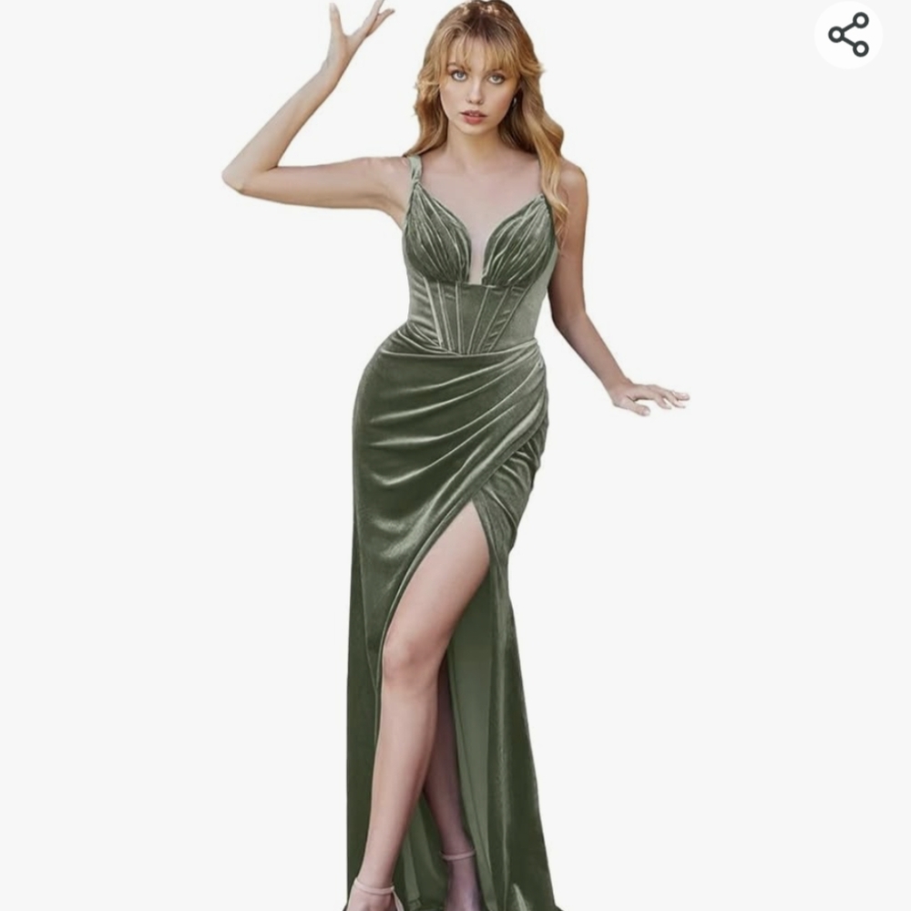Velvet Maxi Prom Dress/Party Gown with Corset Top and Slit